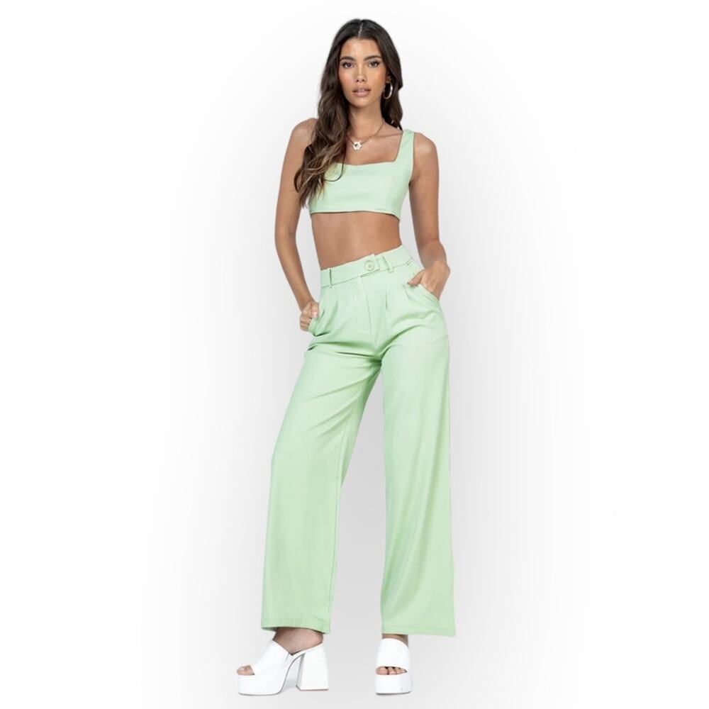 Princess Polly Huxley High Waist Wide Leg Pant size 8 Light Green - Picture 15 of 15